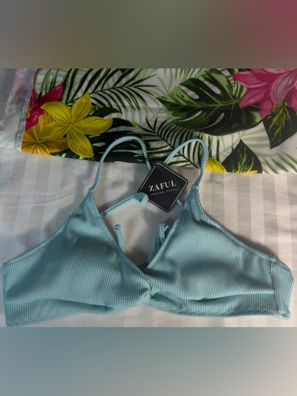 Zaful Light Blue Ribbed Bralette Top